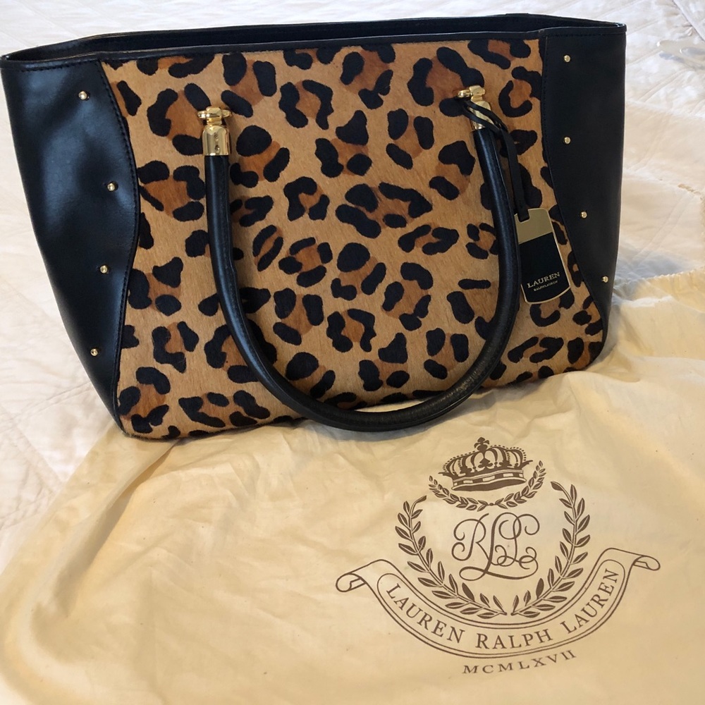 Ralph Lauren leopard studded calf hair tote